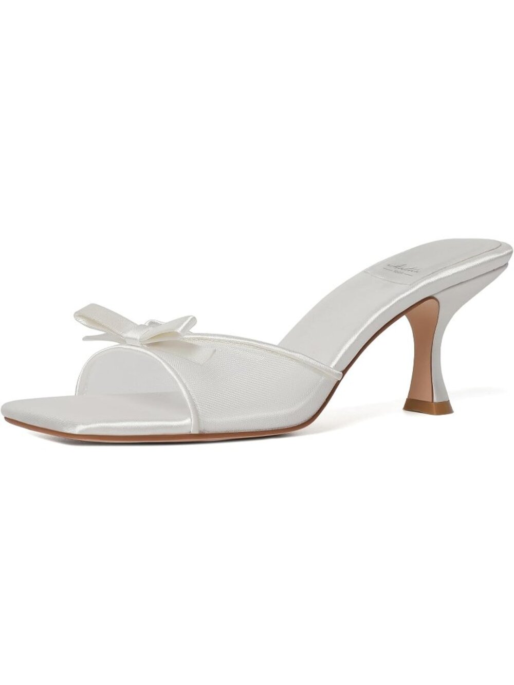 Women's White Kitten Heels Round Toe Heels With Bow Vintage Mules Stiletto Shoes
